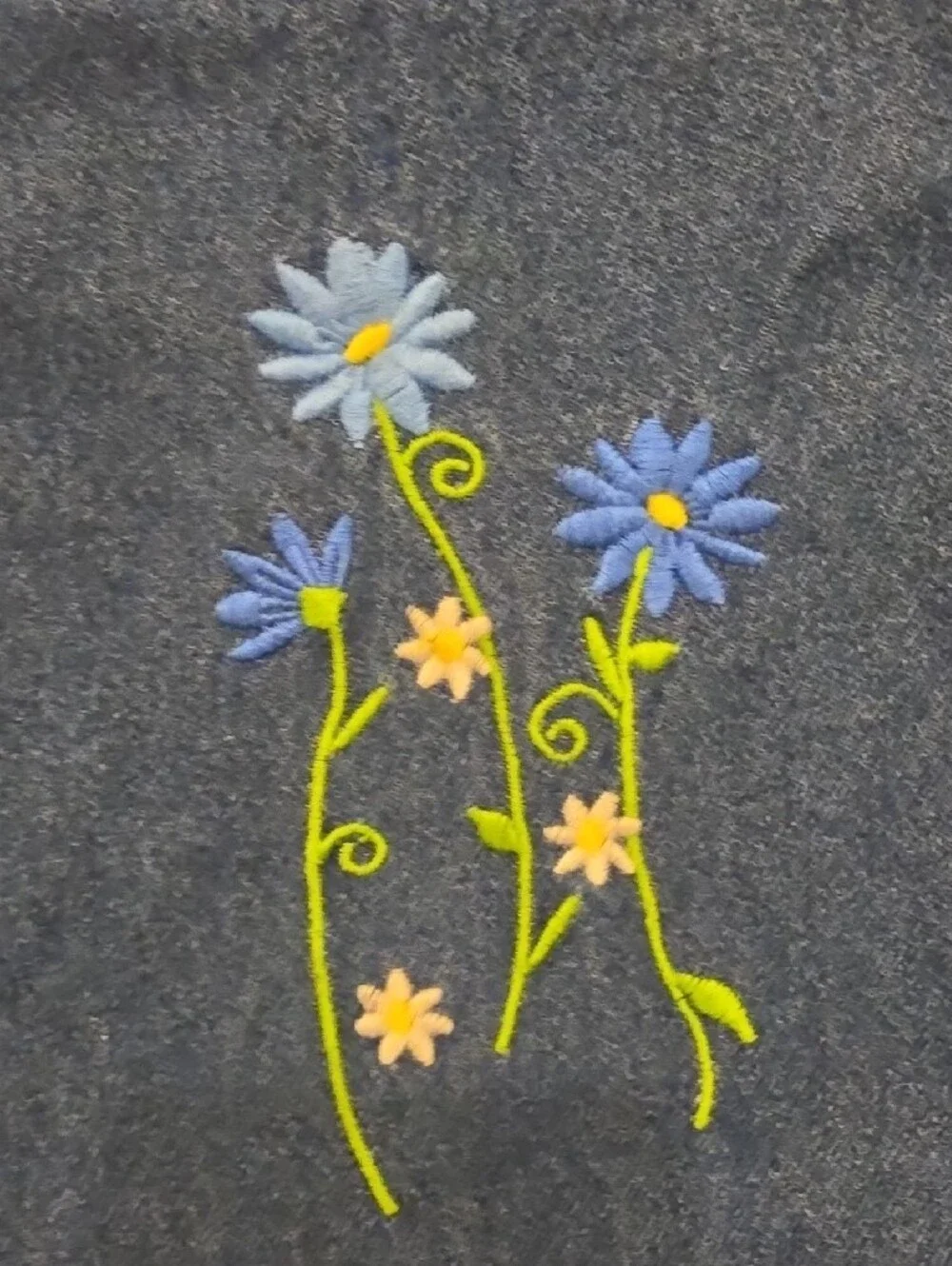 Girls' Dark Blue Denim Spaghetti-Strap Dress with Floral Embroidery Size (8-10)
